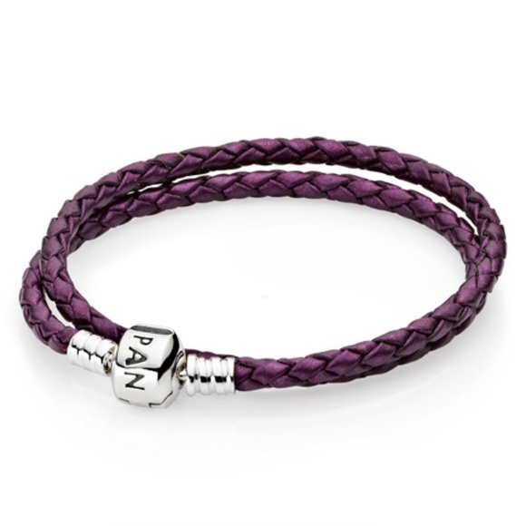 14" Pandora Purple Braided Leather Wrap Charm Bracelet - Picture 1 of 4